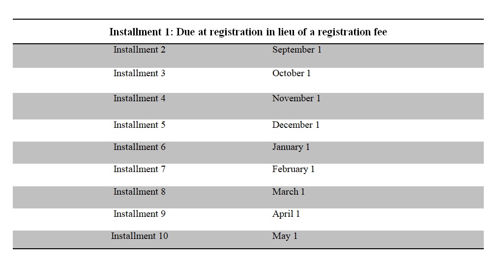 Tuition schedule